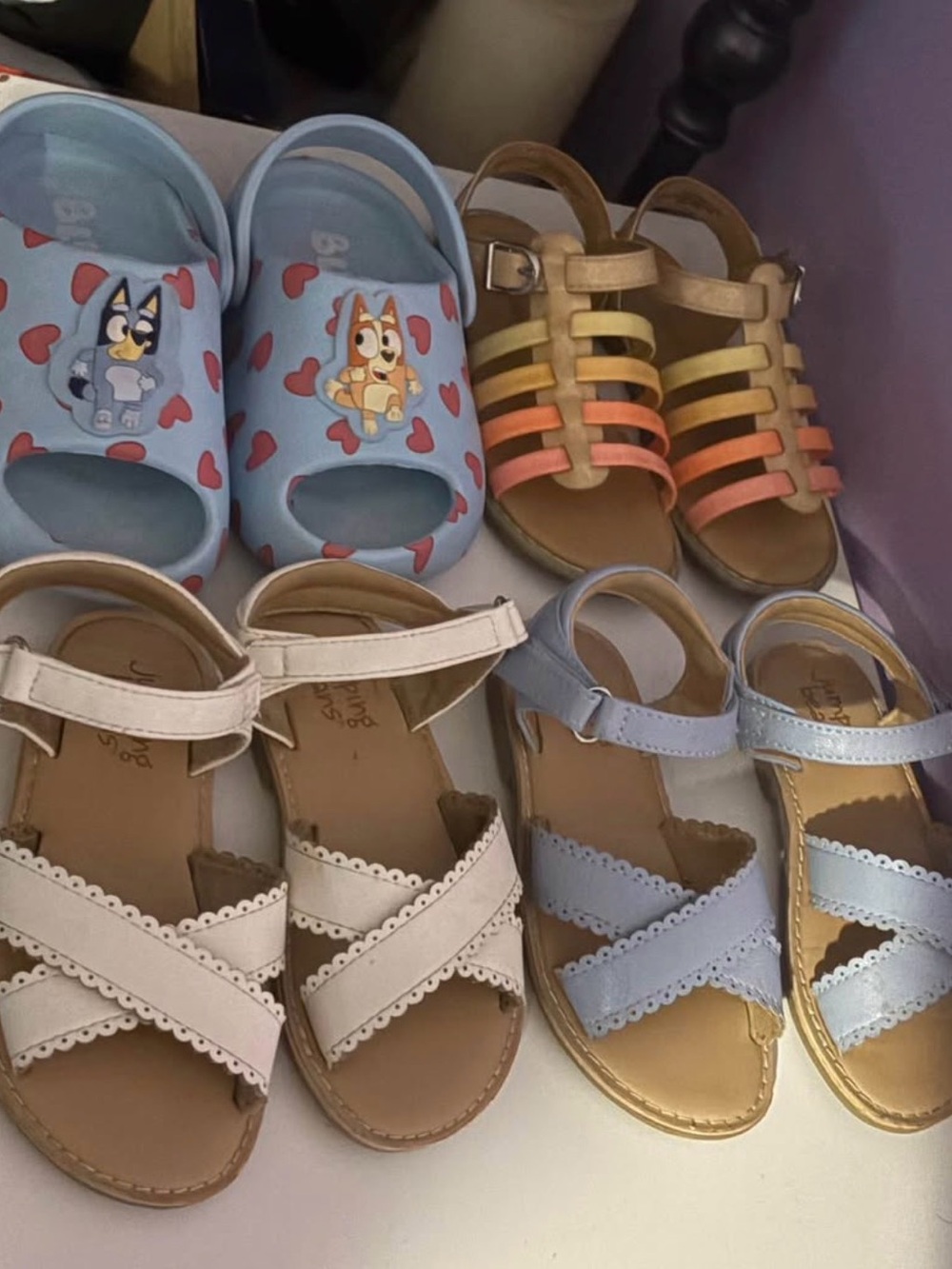 jumping beans Light Blue Heart Slip-On Sandals with Cartoon Accents